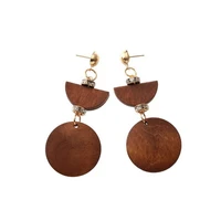 layered geometric semicircle round wood dangle earrings for women trendy minimalism statement earrings jewelry wholesale