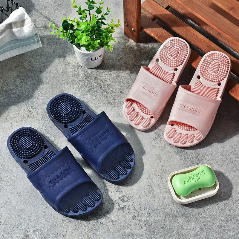 

2021 Women Indoor Slippers Cheap Unisex Toe Massage Slippers for Home Anti-slip Comfortable Bathroom Slippers Men Large Size 45