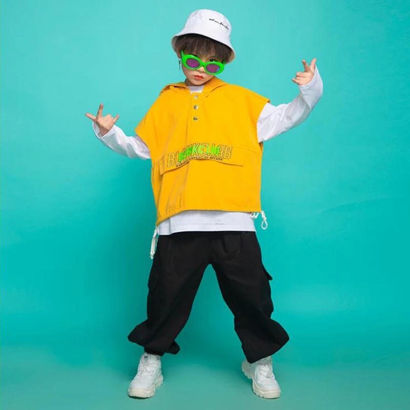 

Детские танцевальные костюмы для выступлений в стиле хип-хоп, Толстовка Оверсайз, топы, брюки-карго для девочек, танцевальные костюмы, уличн...