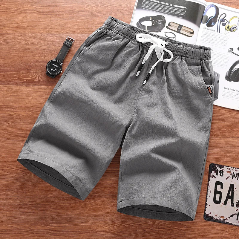 

2021 Men's Casual Shorts High Quality Linen Cotton Comfort Shorts Male Streetwear Solid Color Loose Fashion Shorts Men