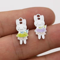 5pcs silver plated enamel rabbit charms pendant for jewelry making earrings bracelet necklace accessories diy findings