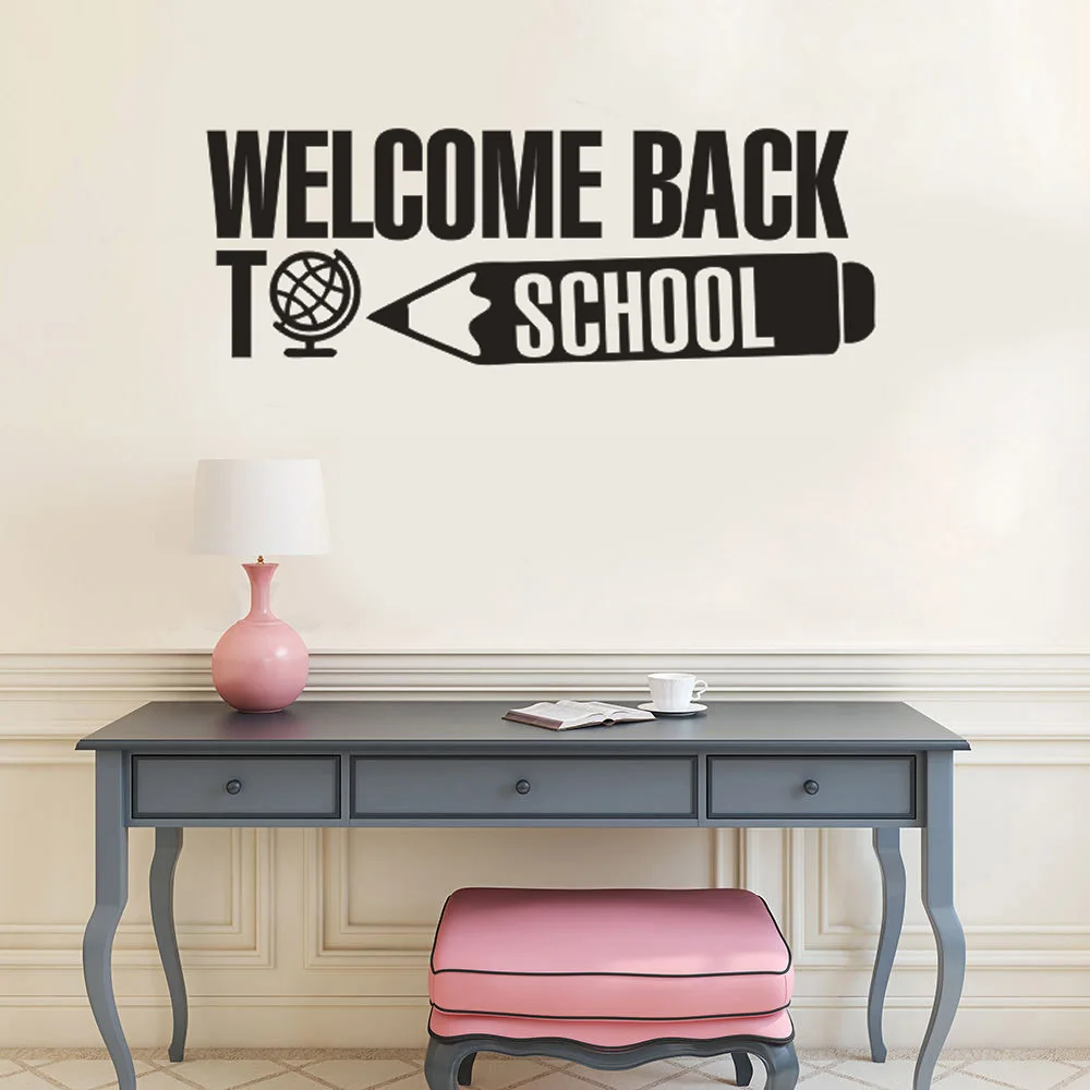 

Welcome back label art design vinyl wall decal school den decoration poster mural removable pencil globe wall decor painting T12