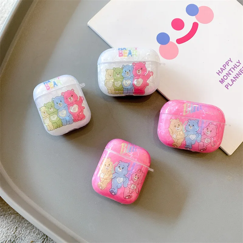 

Cartoon Bear Pink White Shell Apple AirPods 1 / 2 / 3 Pro Case Cover IPhone Earbuds Accessories Airpod Case Air Pods Case