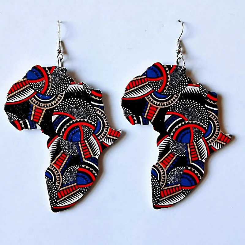 Wood Africa Map Printing Flower Geo Earring Vintage Party African Afro Jewelry Wooden DIY Club Gift | Украшения и аксессуары