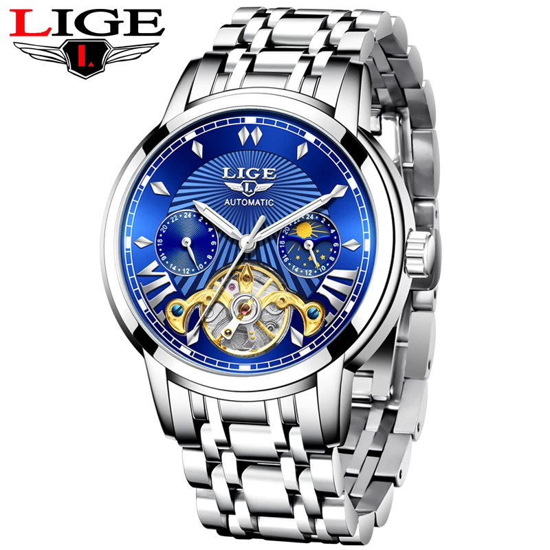 

LIGE New Mens Watches Fashion Top Brand Luxury Business Waterproof Automatic Mechanical Watch Mens Full Steel Military Clock