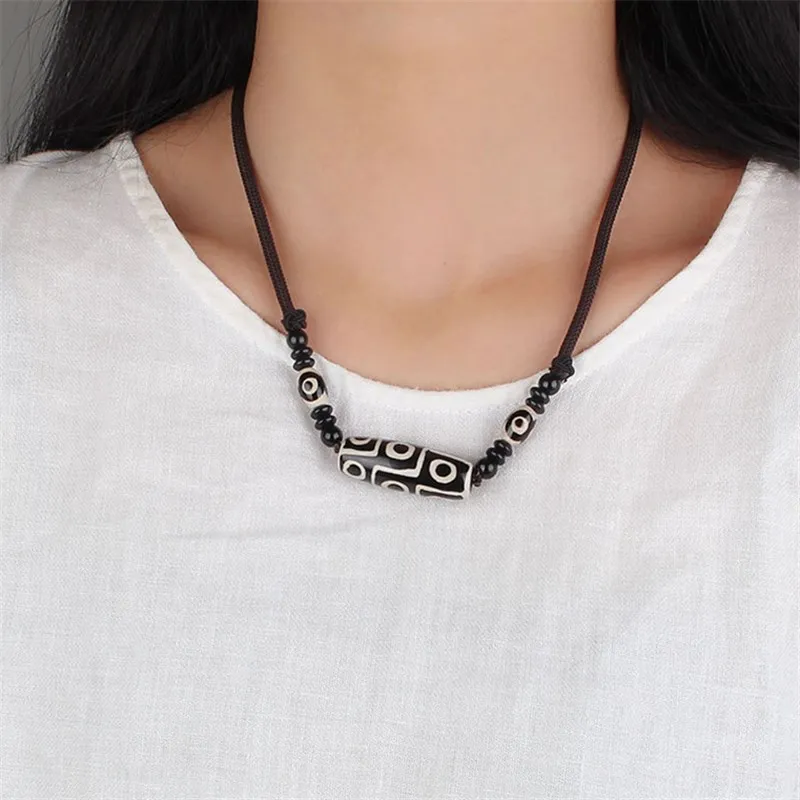 Тибет натуральный камень Бусины дзи колье чокер девять глаза Dzi для мужчин и