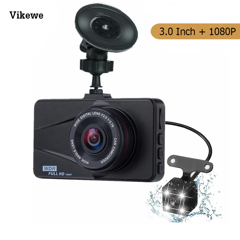 Vikewe Мини Автомобильный видеорегистратор HD 1080P 3 ''IPS с двумя объективами ночным