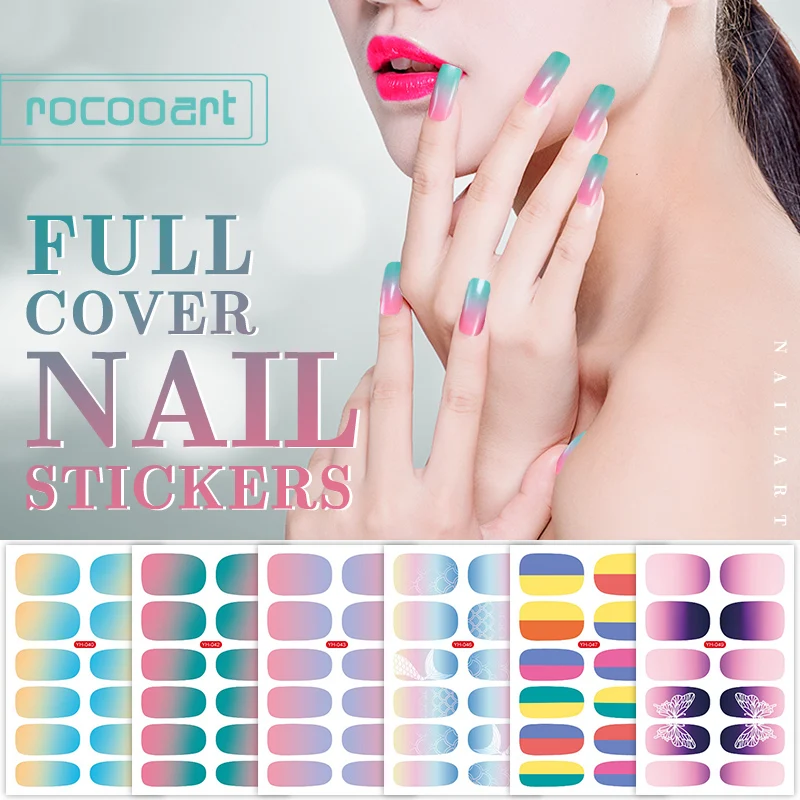 

12 Nails Glitter Gradient Color Nail Stickers Nail Wraps Full Cover Nail Polish Sticker DIY Self-Adhesive Nail Art Decoration