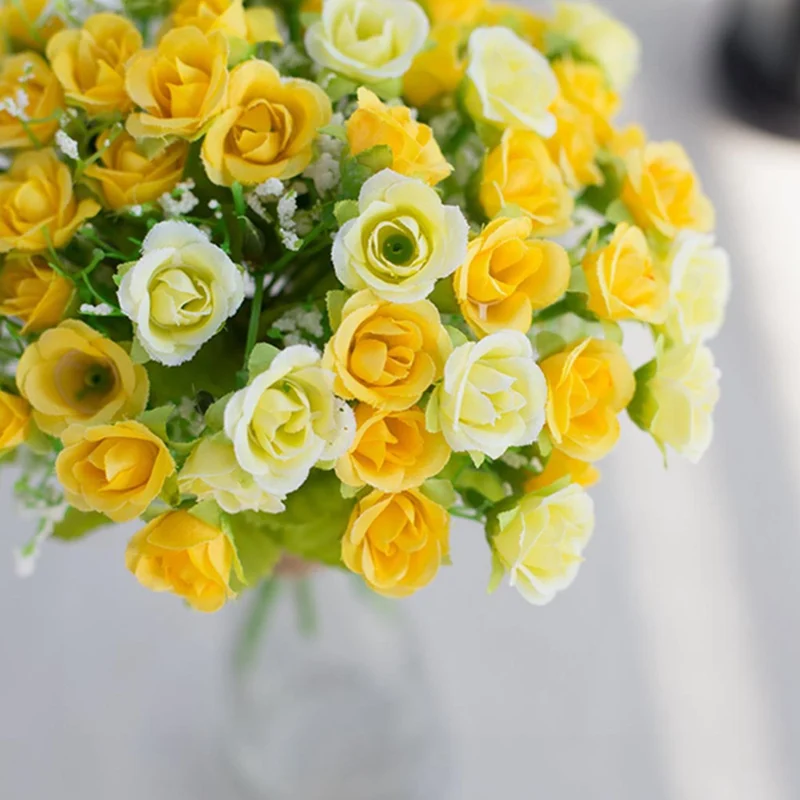 

21 Heads Artificial Flowers Long Stem Wedding Decoration Silk Rose Fake Flowers Plastic Branches with Leaves Home Hotel Decor