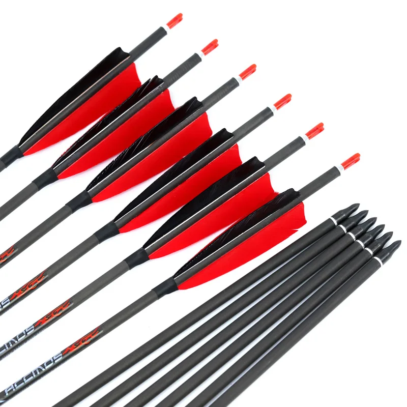 

12pcs ID6.2mm 33" Archery Arrows Spine 300 340 400 500 600 700 800 Pure Carbon Arrow Archery for Compound Bow Shooting