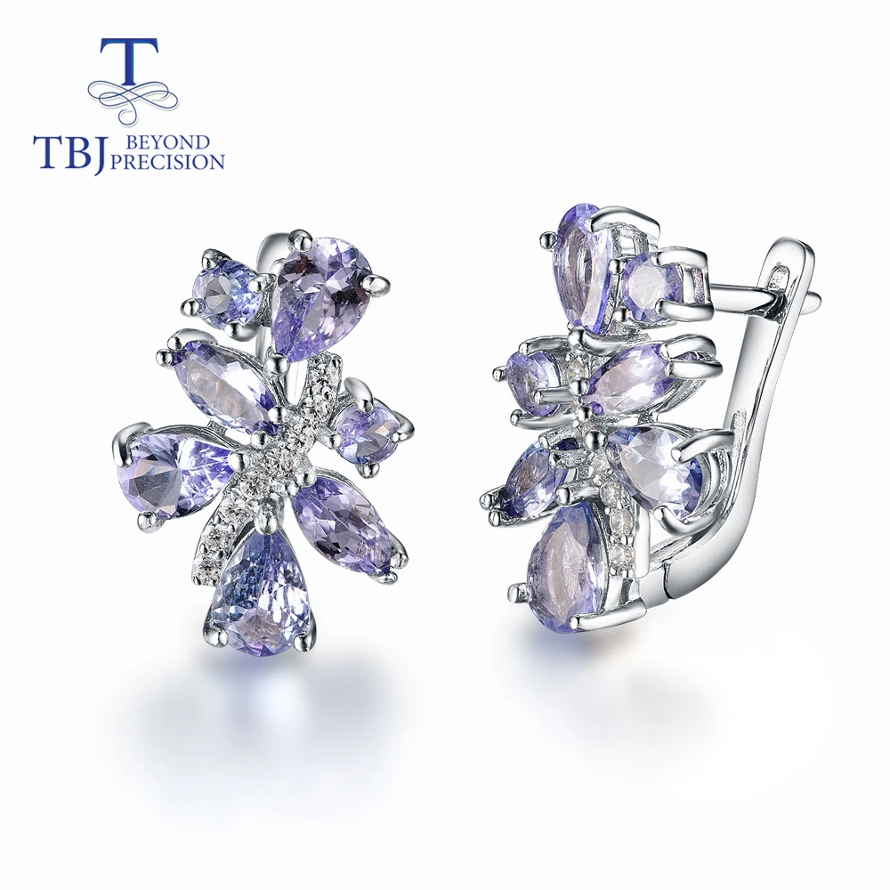 earrings Ювелирные изделия из танзанита набор натуральный gemstonr с кольцо из стерлингового серебра 925 и клипсы сережки цветочный дизайн ювелирных изделий для женщин - Цвет камня: earrings