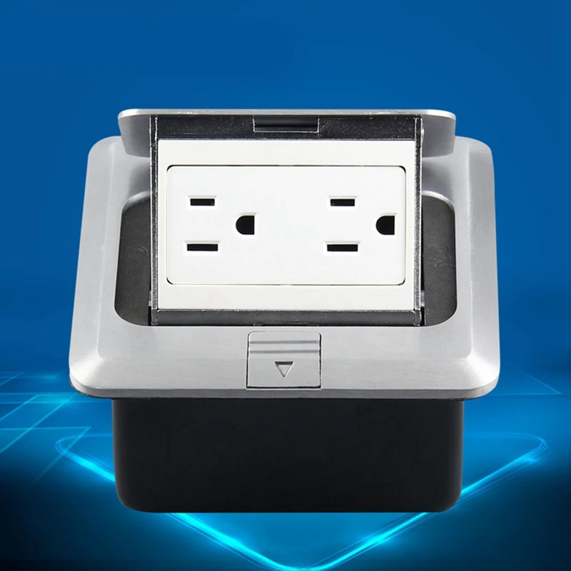 

120 Type Aluminum Silver Panel Us Standard Up Floor Socket Electrical Double Outlets With Cover Mounting Box(Us Plug)
