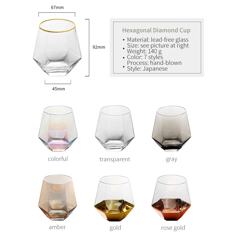 

Geometry Whiskey Glass Diamond Crystal Glass Cup Cocktail Glass Korean Coffee Cup Transparent Coffee Milk Tea Mug Drinkware