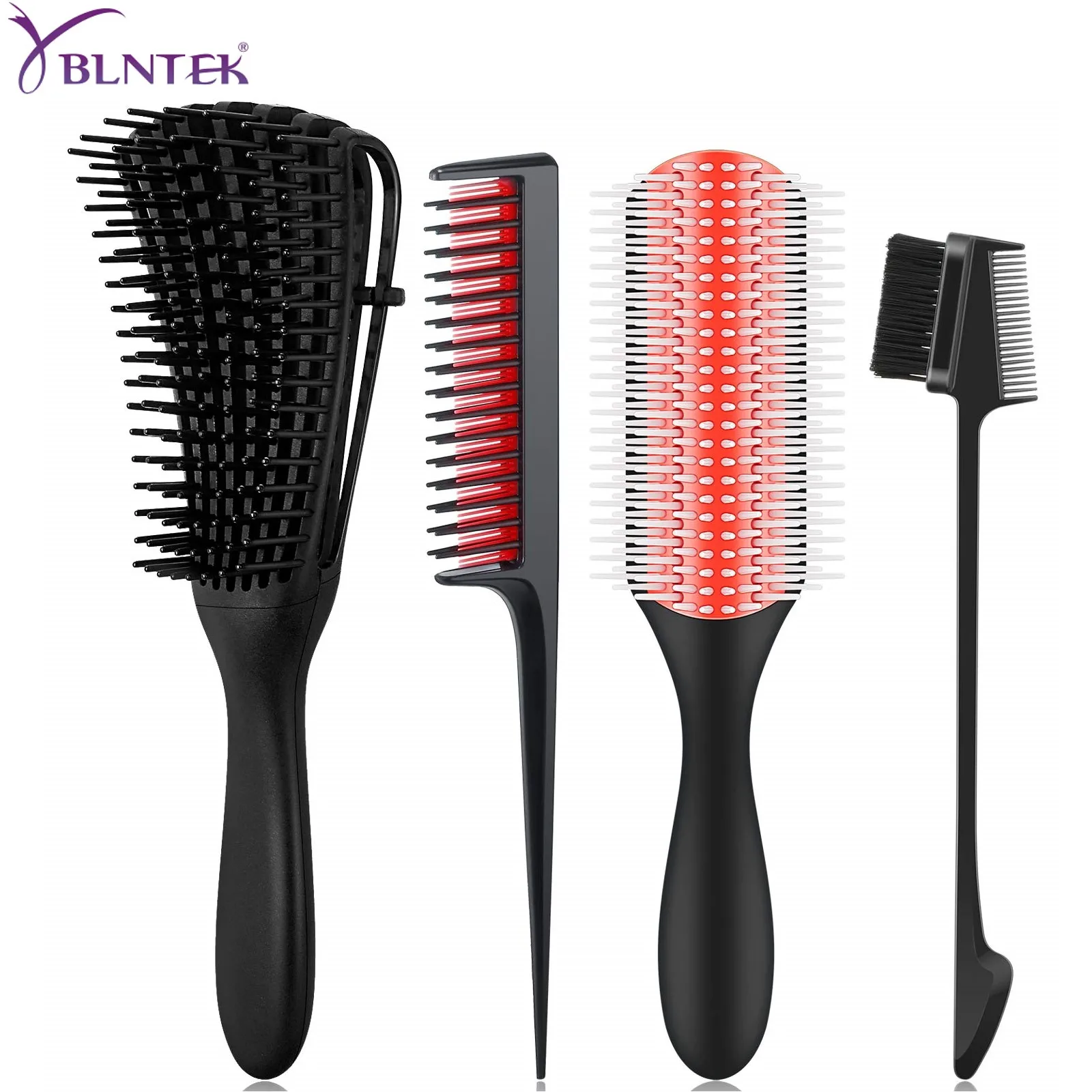

YBLNTEK Detangling Hair Brush Detangler 9Row Cushion Nylon Bristle Edge Brush Rat Tail Comb for 3a to 4c Curly Straight Wet Hair