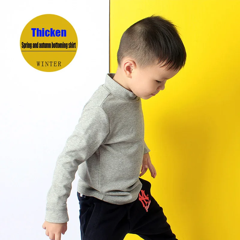 

Kids clothes long-sleeved warm bottoming shirt boy girls spring autumn high-neck T shirt in Big children quality clothing cotton
