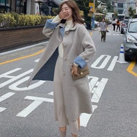 new winter elegant woolen blend coat womens korean fashion long coats minimalist wool overcoat camel oversize outwear wholesale