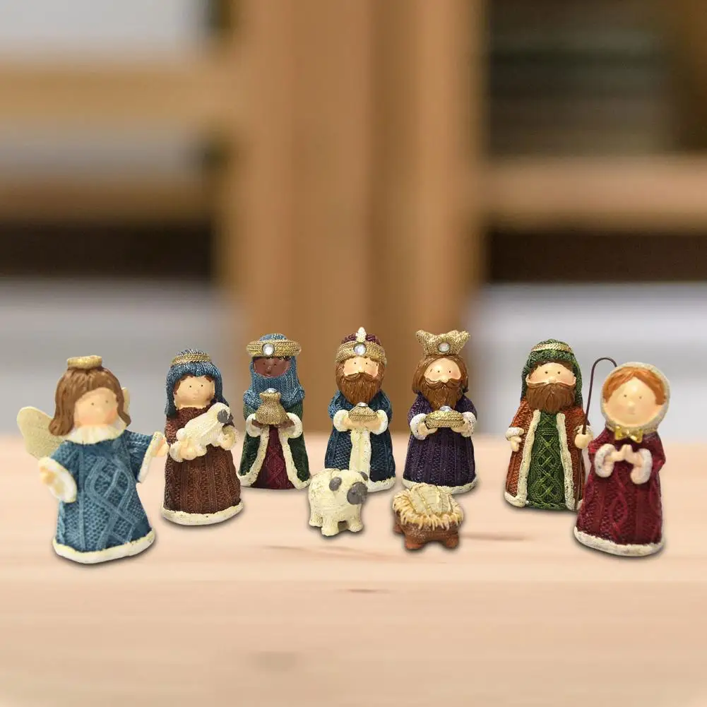 

Nativity Scene Set 9Pcs Children Jesus Manger Christmas Resin Figurines Miniatures Ornament Church Christmas Gift For Family Fri