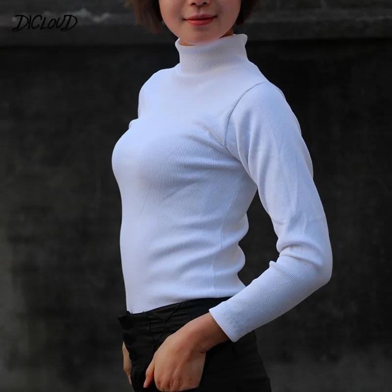 2020 футболка женская с длинным рукавом Водолазка Топы Harajuku тянущаяся черная белая