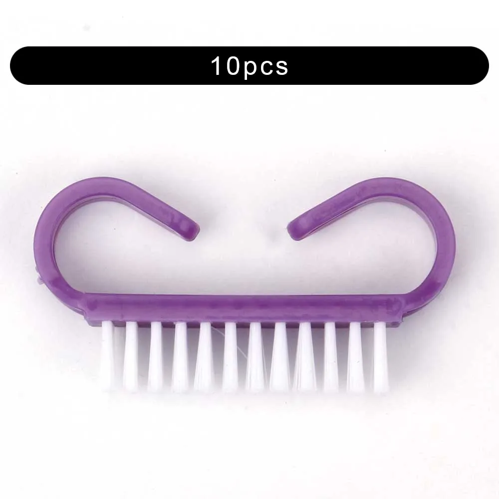 10pcs Solid Purple Чистящая щетка для ногтей маникюр педикюр инструменты Ручка гель удаление для очистки от пыли уход пластик косметика для ногтей кисти для женщин - Цвет: 10pcs Solid Purple