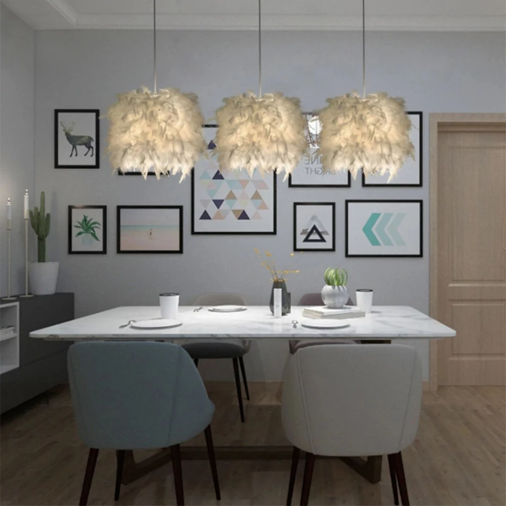 

Mordern Feather Pendant Lamp E27 Lamp Holder Fairy Hanging Lamp Goose Feather Bedroom Dining Room Loft Chandelier Ceiling Light