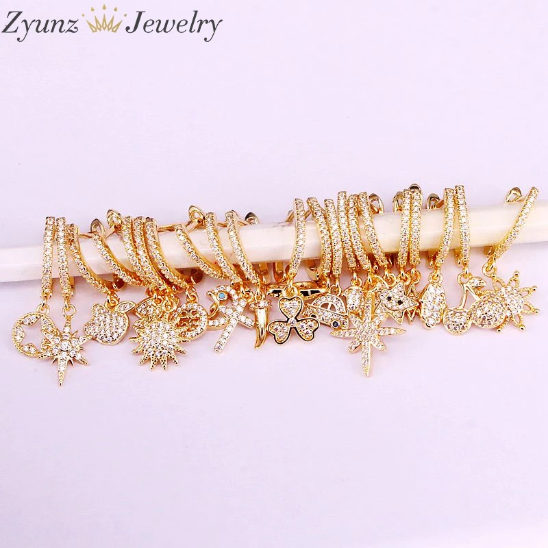 Женские маленькие серьги-кольца с фианитом 10 пар | Украшения и аксессуары