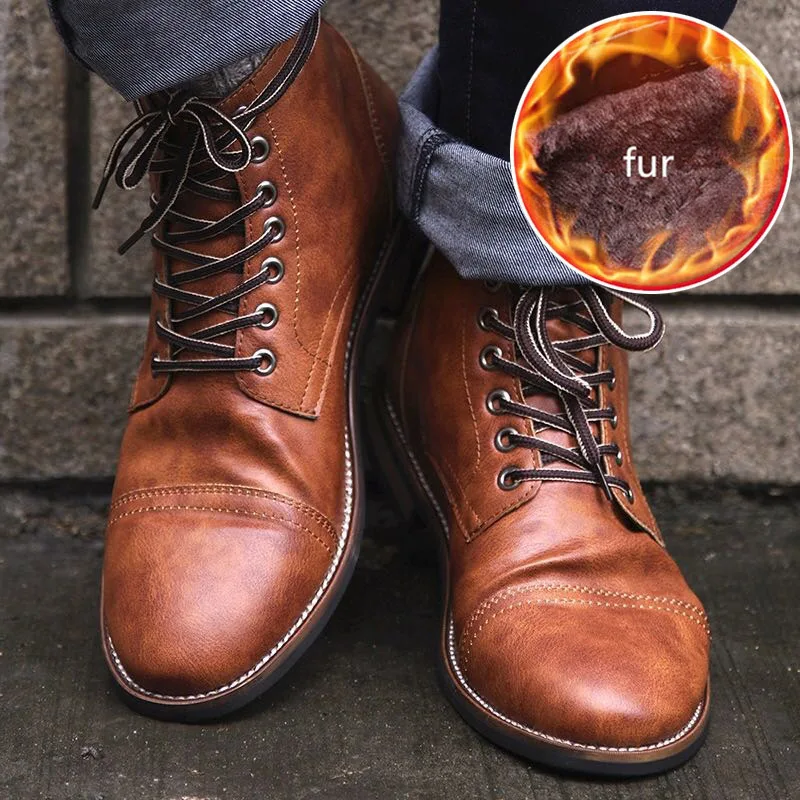brownfur ; новые сапоги Челси зимняя обувь Для мужчин ботильоны с плюшем теплые Мужские ботинки размера плюс 46 из искусственной кожи мужская обувь сапоги для взрослых Для мужчин 39 S - Цвет: brownfur