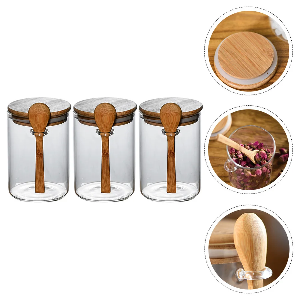 

3pcs Kitchen Storage Jars Wood Lid Containers Coffee Beans Storage Cans