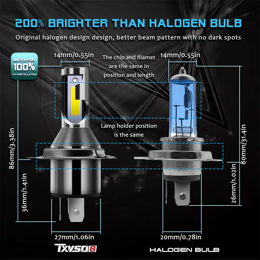 TXVSO8 последняя Диодная лампочка H4 светодиодный головной светильник s для