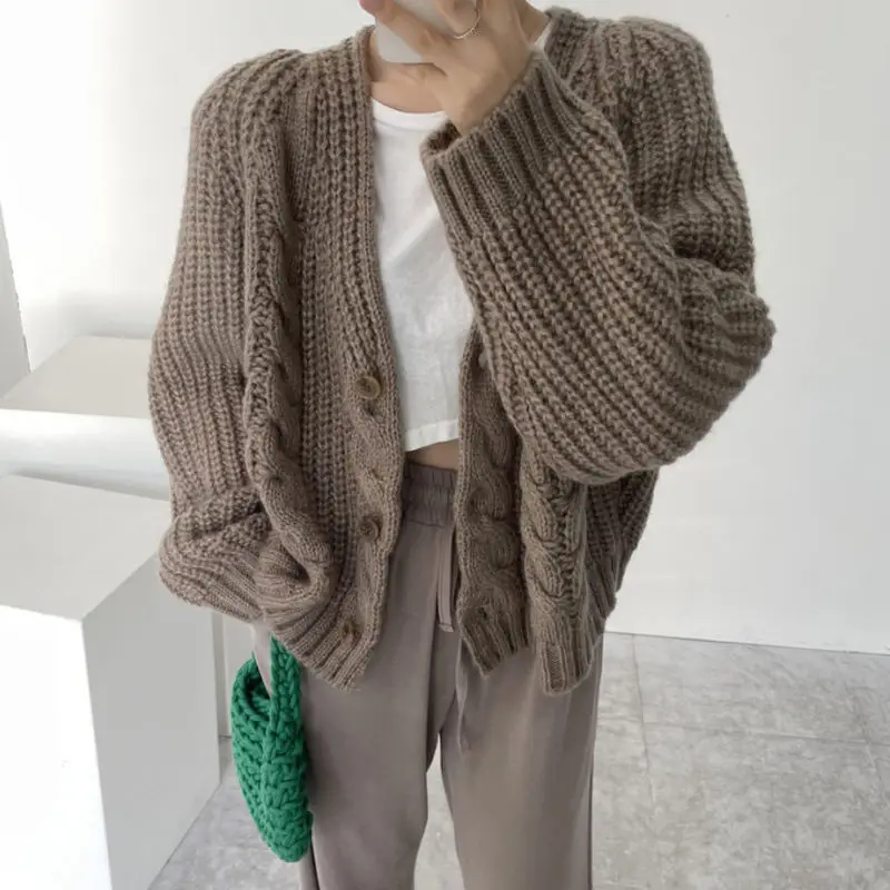 

Женский вязаный свитер, повседневный толстый Свободный кардиган в Корейском стиле, Осень-зима 2021