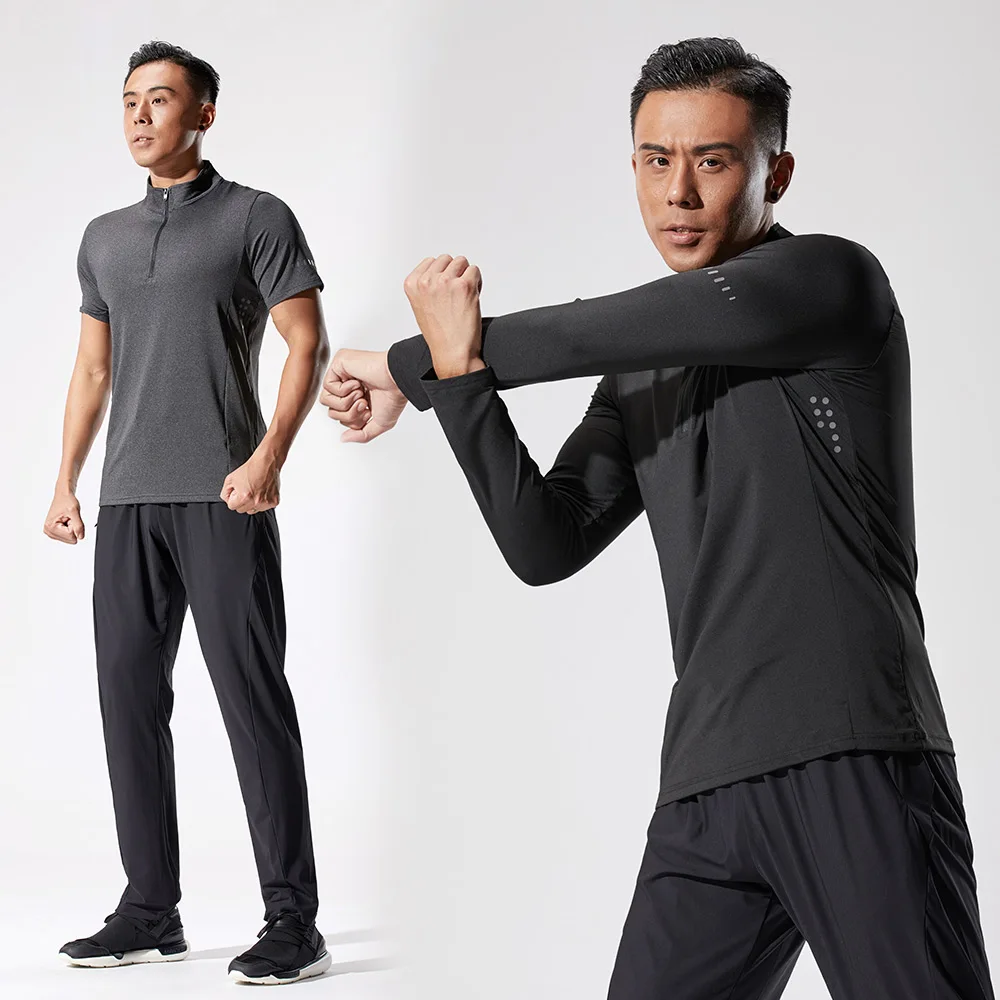 Quick Dry T Shirt Training Men Long-Sleeve Tights Fitness Gym Zipper Collar Running T-Shirt Muscle Shirts Men Polyester T-Shirt