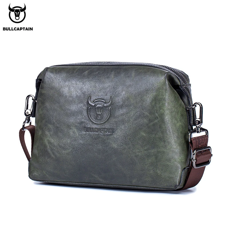 BULLCAPTAIN single shoulder messenger men's leather large-capacity first layer oil wax cowhide card horizontal ipad small bag