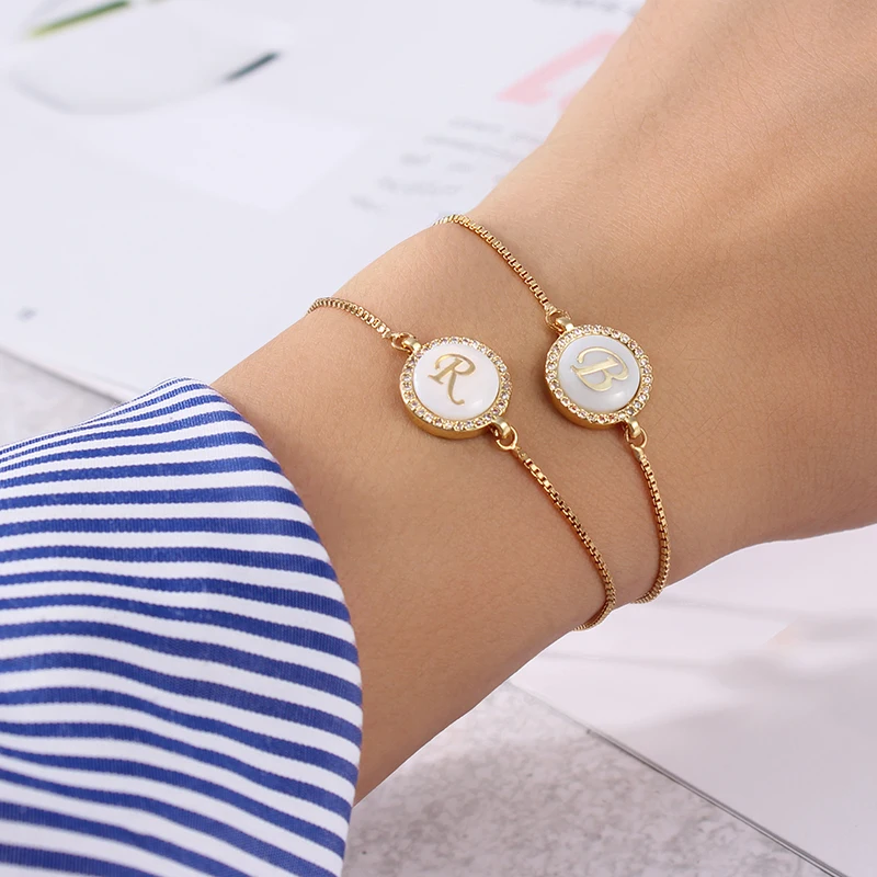 Женский браслет из нержавеющей стали с цирконием Круглый буквенным принтом в