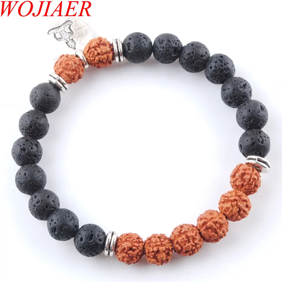 

WOJIAER Лава камень Ваджра Бодхи натуральный драгоценный камень орех в форме 8 мм бусины браслеты лечение медитация браслет ювелирные изделия ...