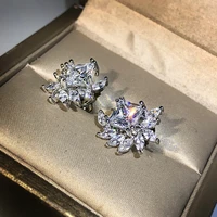 new silver plate fashion aaa zircon female earrings 2021 trend flower temperament jewelry for ladies birthday party gifts