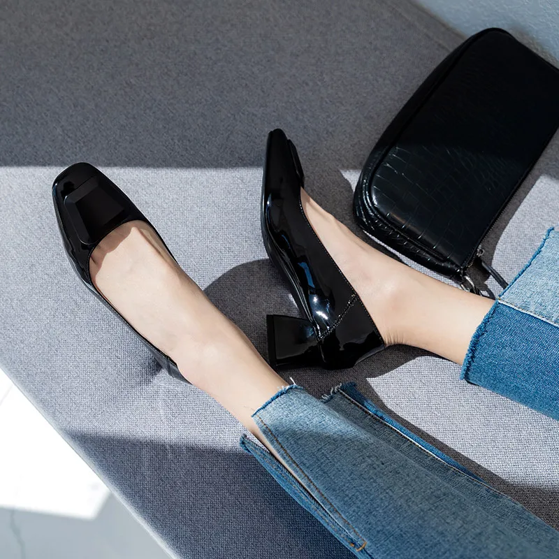 

FEDONAS Women 2021 Brand Design Cow Leather Pumps Single Shoes Thick Heels Spring Summer Basic Shoes Round Toe Shoes Woman