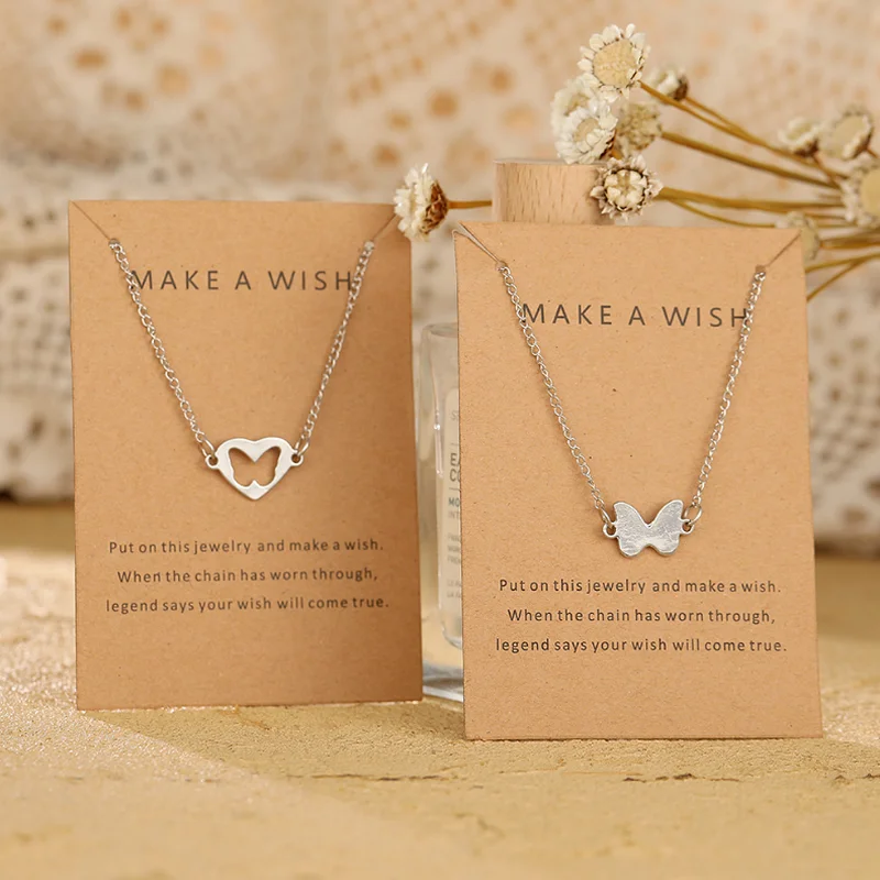 

Fashione 2Pcs Heart Butterfly Bracelet Necklace Creative Alloy Couple Necklaces Mother's Day Clavicle Chain Jewelry