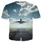 Мужская и женская летняя футболка, Повседневная крутая футболка с 3D-принтом самолета и природных пейзажей, 21 стиль, 2021