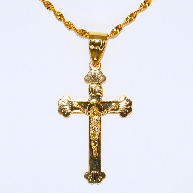 

Collar con colgante de Cruz religiosa para mujer y hombre, joyería de moda, Color dorado, con colgante de Cruz religios