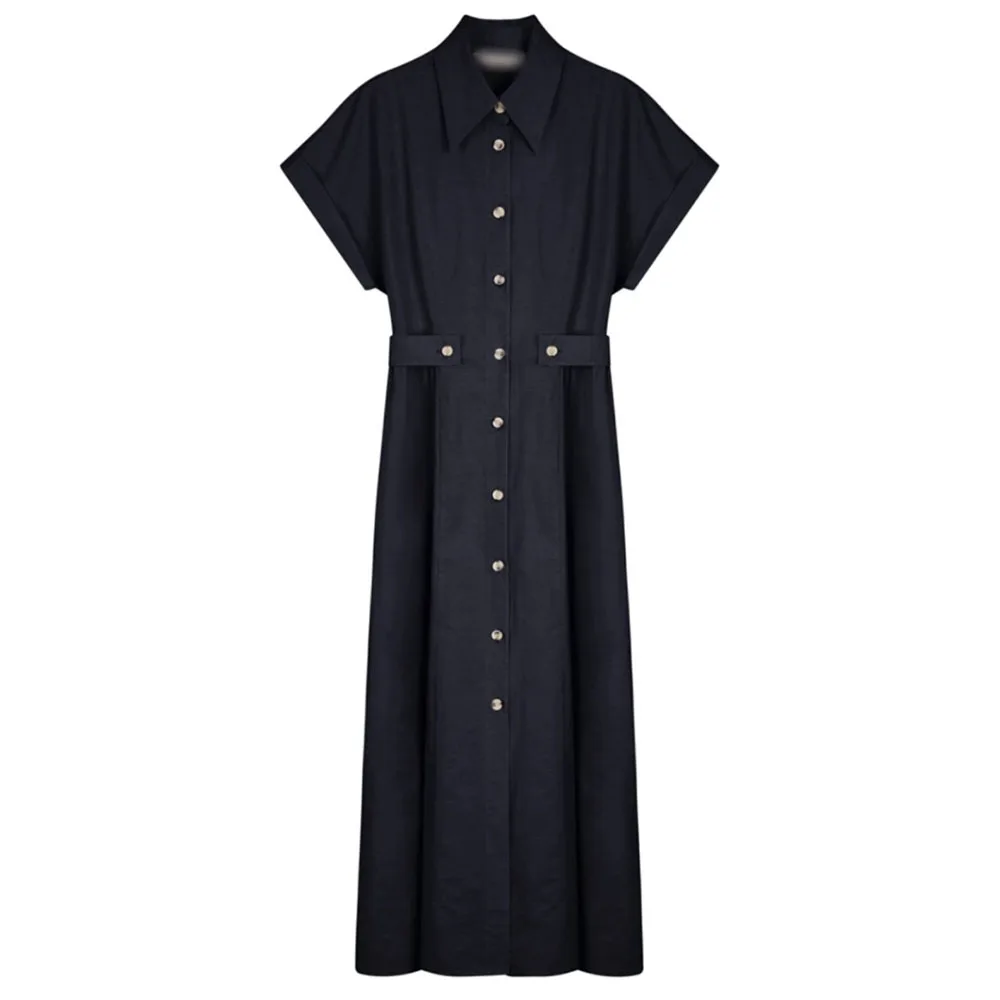 

2021 Summer Japanese Style Korean Fashion Temperament Long Women's Dress High Waist Solid Color Single-breasted Summer