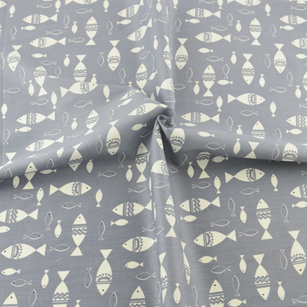 Ткань из хлопка для рыбы серая ткань пэчворка швейная Ремесленная Teramila
