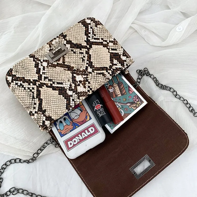 

Crossbody Bags For Women 2021 Vintage Serpentine Mini Square Shoulder Bag Lady Luxury Purses And Handbags PU Leather Chain Bag