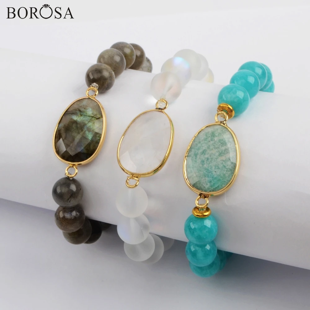 

BOROSA 5 шт. Gild Amazonium белый кварц Лабрадорит браслет с граненными элементами драгоценные камни камень с 10 мм бусины браслет ювелирные изделия ...