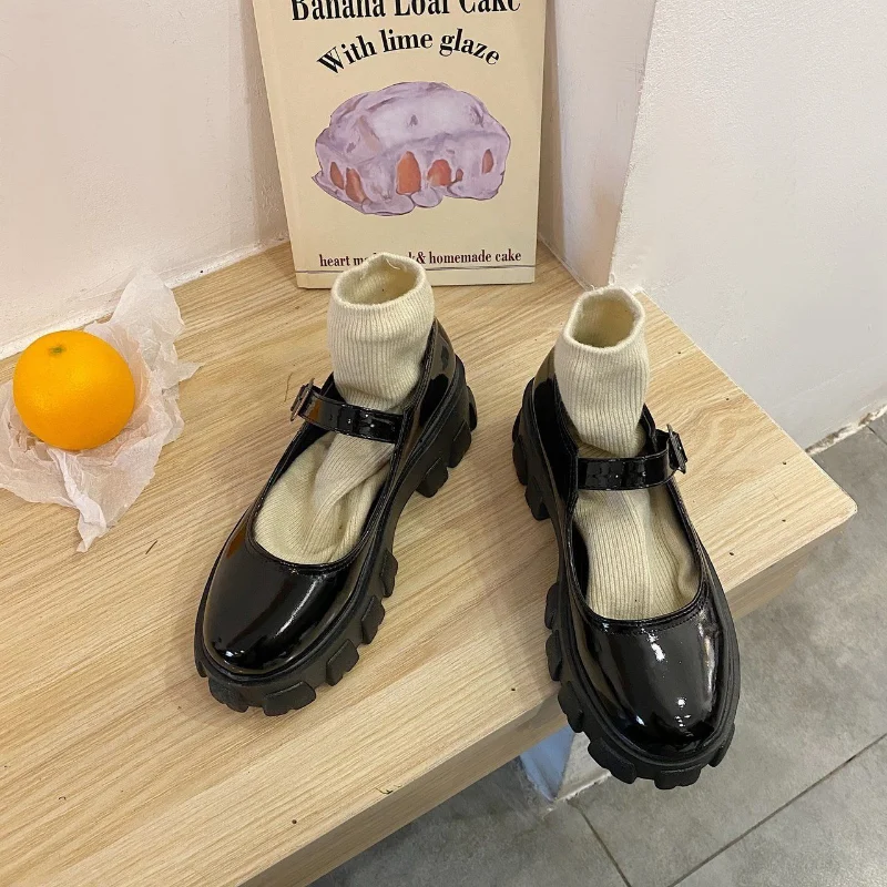 

Кожаные туфли с круглым носком, Женская обувь в британском стиле, Новинка весна-осень 2021, японская Униформа JK, туфли на толстой подошве с пря...