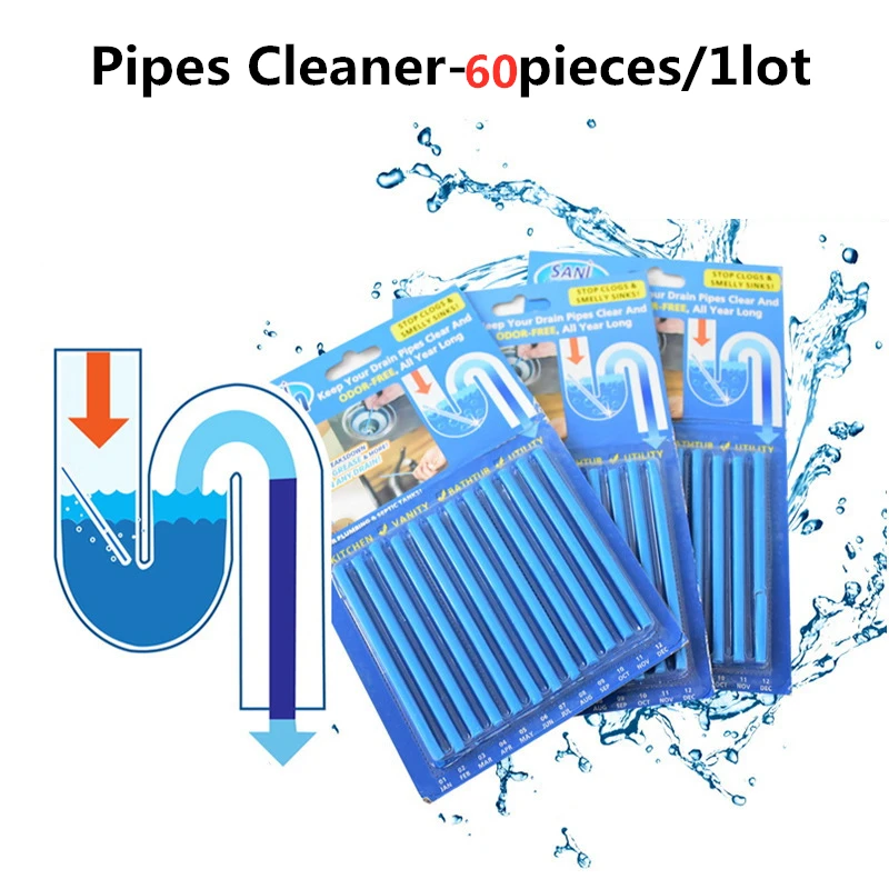 60pcs/lot Magic Cleaning Stick Kitchen Toilet Bathtub Clean Rod Odors Dispelling Pipeline Sewer Hair Drain Cleaner Sani Sticks