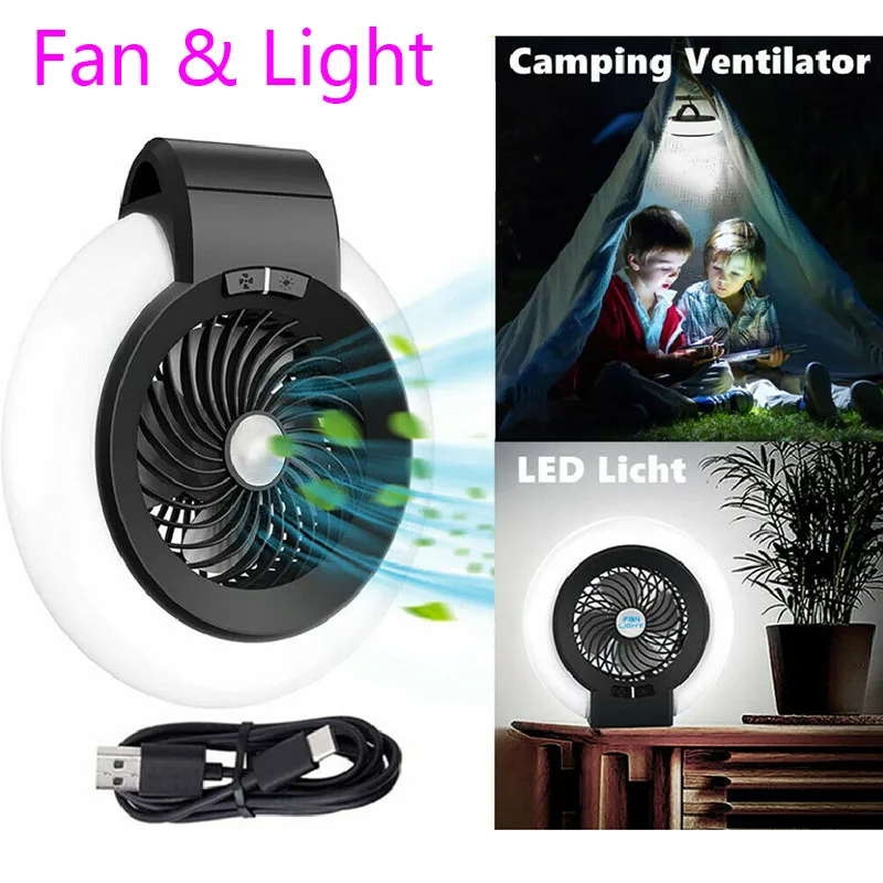 

LED Camping Light USB Rechargeable Fan and Lantern Portable Tent Hanging Lamp