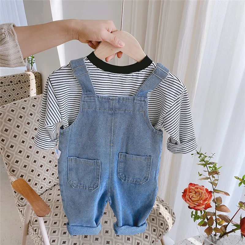 2022 Spring Autumn Casual Solid Color Loose Denim Overalls For Baby Girl Korean style Clothing