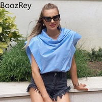 boozrey women round neck t shirt with shoulder width sleeveless design top fall clothes for women elegant ruched top outfits