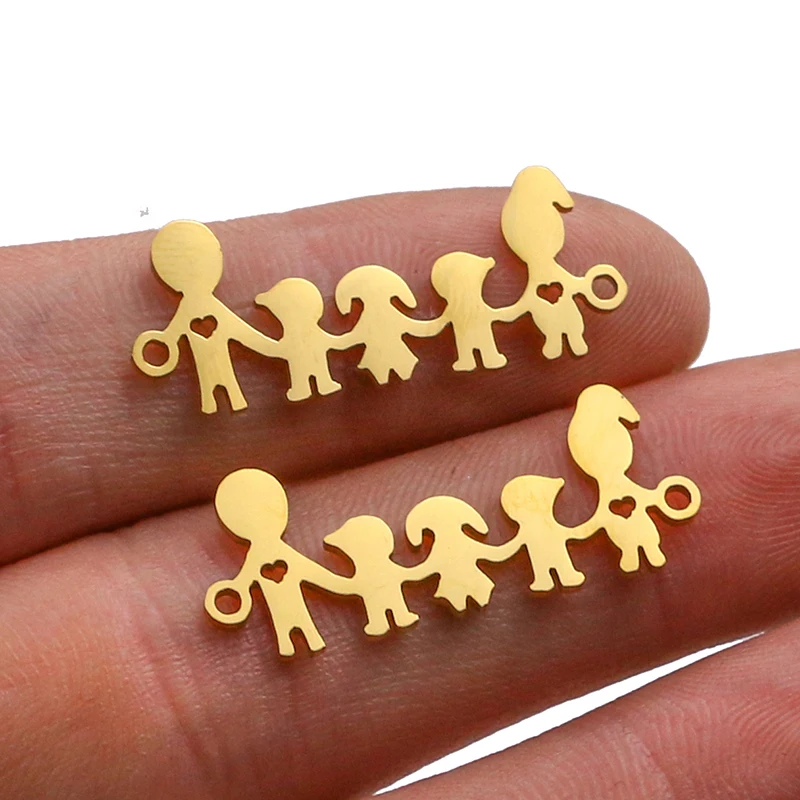 5pcs Family Chain Stainless Steel Pendant Necklace Parents and Children Necklaces Gold/steel Jewelry Gift for Mom Dad New Twice - Цвет: Gold 45