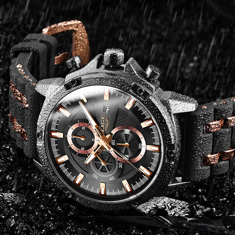 Мужские водонепроницаемые кварцевые часы с силиконовым ремешком в стиле