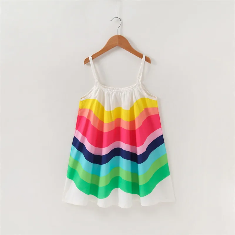 1-7 Years Girls Summer Dresses Clothing Kids Cotton Sleeveless Dress 2019 Rainbow Printed Princess Children Sling Outfits | Детская